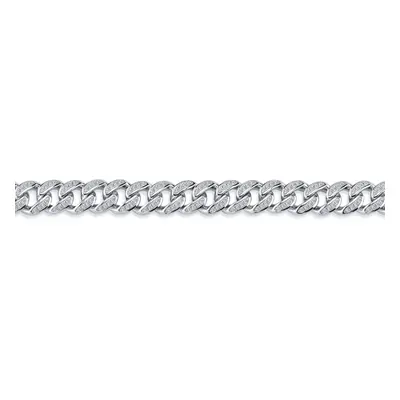 Jewelco London Men's Rhodium Silver Round CZ Cuban Curb Link Chain Bracelet - ABB197