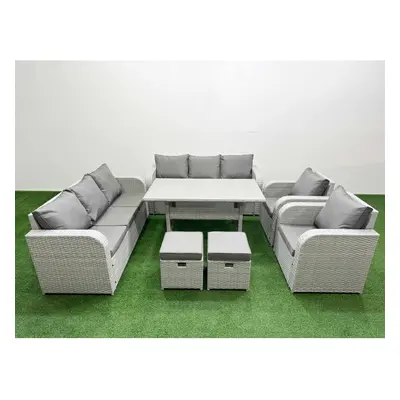 Fimous PE Rattan High Back Lounge Sofa Set Patio Rectangular Dining Table & Chairs Set with Seat