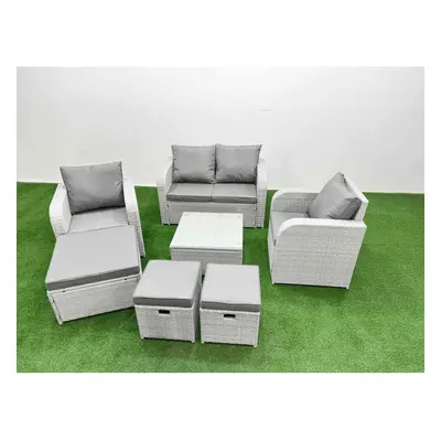 Fimous Light Grey PE Wicker Rattan Garden Furniture Set Sofa Set Reclining Adjustable Chair Seat