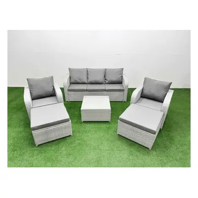 Fimous PE Rattan Garden Furniture Set Reclining Chair Sofa Lounge Sofa Set Square Coffee Table B