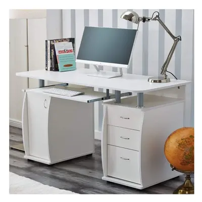 RayGar Deluxe Computer Desk With Cabinet and Drawers - White