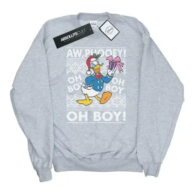 (L, Sports Grey) Disney Mens Donald Duck Christmas Fair Isle Sweatshirt