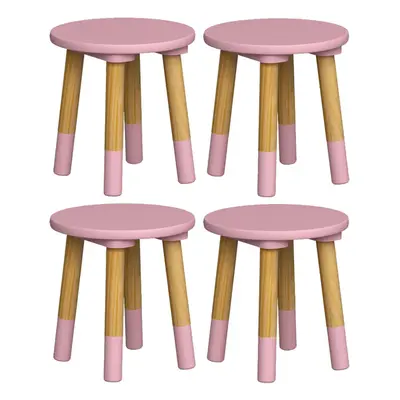 (4, Pink) Kids Wooden Stool Seat Round Chair Toddlers Kids Small Children Home Nursery