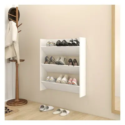 vidaXL Wall Shoe Cabinet White Chipboard Shoe Storage Organiser Rack Shelf