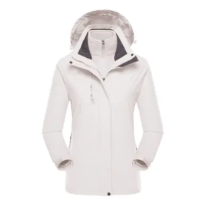 (Ivory White, L) Classic in Waterproof Windproof Jacket Hardshell Jacket with Fleece Lining