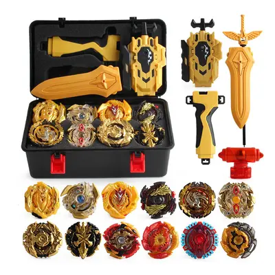 (Black) 12PCS Beyblade Gold Burst Set With Launcher + Box