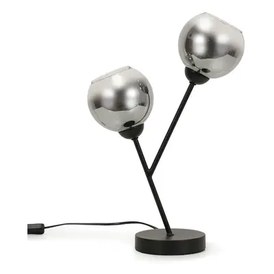 Black Metal Way Table Lamp with Smoked Glass Shade Light + LEDs