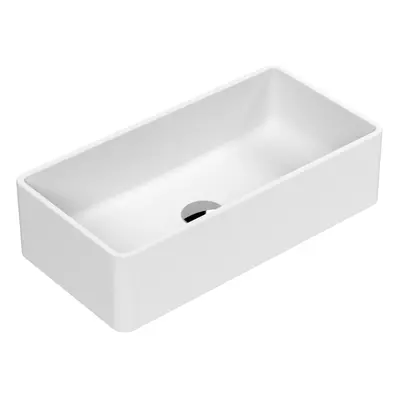 Rectangular Matt Ceramic Countertop Vessel Without Overflow - 465mm - Matt White