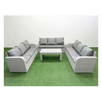 Fimous PE Rattan Lounge Sofa Set Seater Outdoor Garden Furniture Set with3 Seater Sofa Light Gre