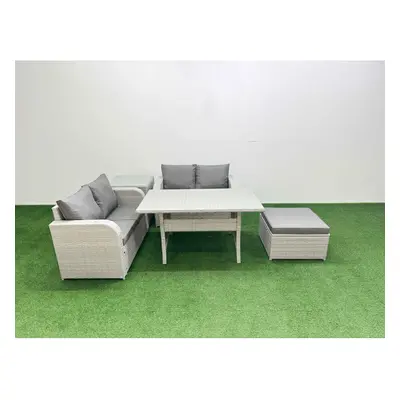 Fimous Seater Outdoor Love Sofa Set Rattan Garden Furniture Set with Rectangular Dining Table Bi