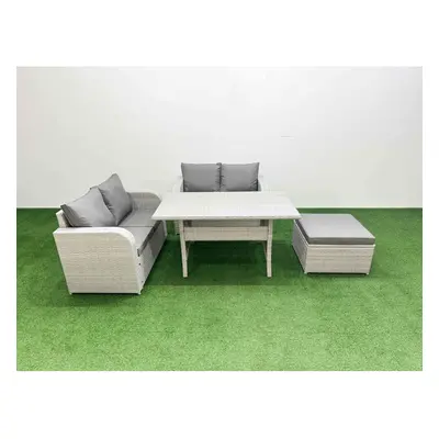 Fimous Seater Outdoor Love Sofa Set Rattan Garden Furniture Set with Rectangular Dining Table Bi