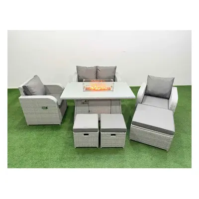 Fimous Light Grey PE Wicker Rattan Garden Furniture Set Sofa Set Reclining Chair Firepit Dining 