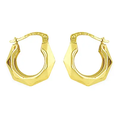 Jewelco London Ladies 9ct Yellow Gold Faceted Octagon Creole Earrings - 16mm - ENR02002