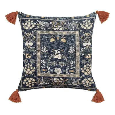 Velvet Cushion Floral Pattern with Tassels x cm Multicolour PANAX