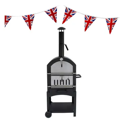 Outdoor Pizza Oven Portable Charcoal BBQ Smoker Cooker & Union Jack Flag Bunting