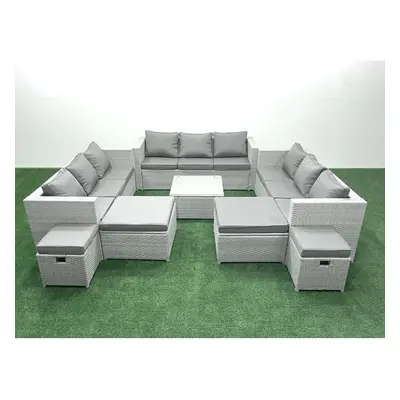 Fimous Rattan Garden Outdoor Furniture Set Seater Rattan Garden Sofa Set with Footstools Light G