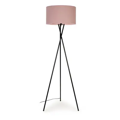 ValueLights Camden Black Floor Lamp with Large Blush Reni Shade