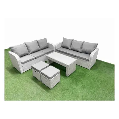 Fimous Outdoor Garden Furniture Sets Seater Wicker Rattan Furniture Sofa Sets with Oblong Coffee