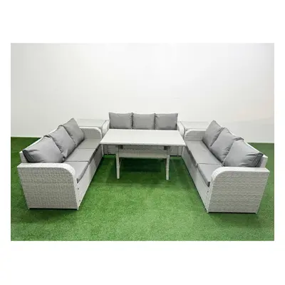 Fimous PE Rattan Lounge Sofa Set Seater Outdoor Garden Furniture Set with Rectangular Dining Tab