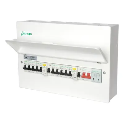 DANSON WAY HI INT METAL CONS UNIT C/W WITH SPD, 100A MAIN SW, X 80A 30mA RCD +10 MCB OF CHOICE