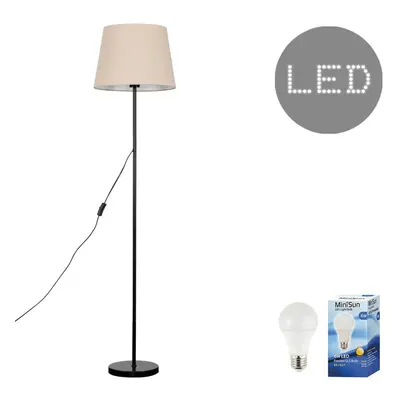 Modern Standard Floor Lamp in a Black Metal Finish with a Large Beige Tapered Light Shade - Comp