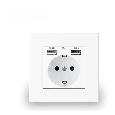 (White, EU Plug+USB) Wall Embedded Double USB Household Wall Power Outlet 110V-250V 16A