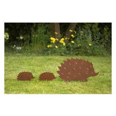 Rustic Hedgehog Family Metal Garden Lawn Ornament Sculpture Wildlife