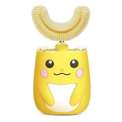 (Yellow) Ultrasonic Kids Electric Toothbrush Smart Timer Ipx7 For Toddlers Years