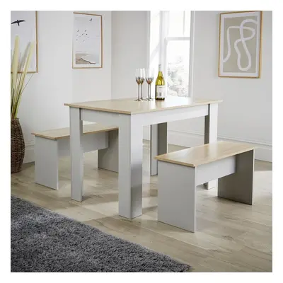 Home Source Camden Kitchen Breakfast Dining Table and Bench Set Grey