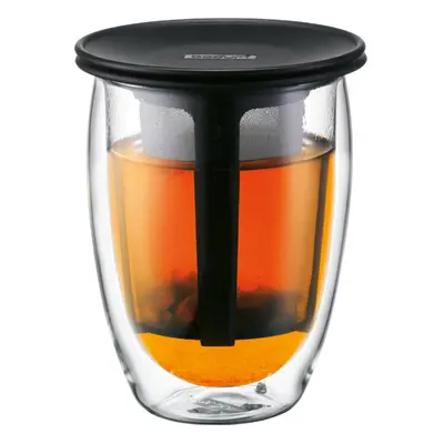 Bodum Tea for One Double Wall Glass with Tea Strainer Black