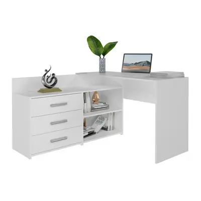 (White) MOLINE - Corner desk with storage - drawers + shelves - 120x50x76 cm - Computer desk