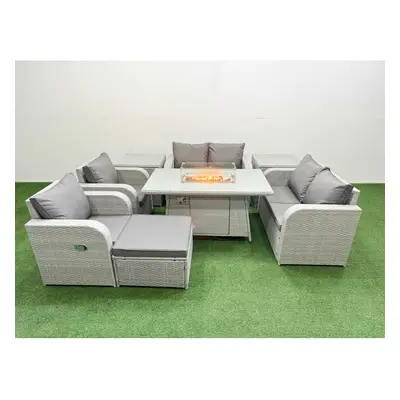 Fimous Seater Outdoor Reclining Chair Love Sofa Set Rattan Garden Furniture Set with Firepit Din