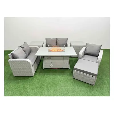 Fimous High Back Poly Rattan Garden Furniture Set with Reclining Chair Loveseat Sofa Firepit Din