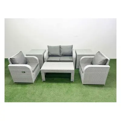 Fimous Light Grey PE Wicker Rattan Garden Furniture Set Sofa Set Reclining Adjustable Chair Seat