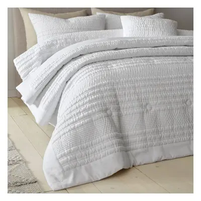 Catherine Lansfield Lennon Stripe Seersucker Quilted Bedspread, White, x Cm