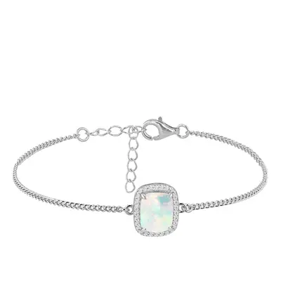 Jewelco London Sterling Silver Aurora Borealis Rectangular Opal & Cubic Zirconia Adjustable Halo