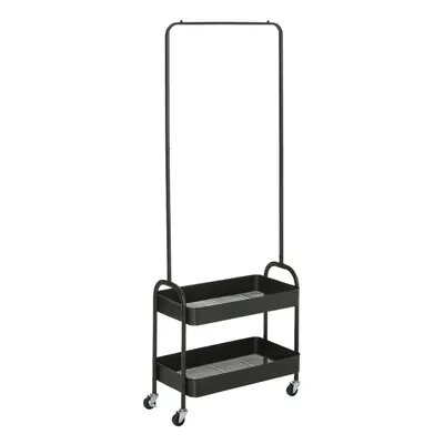 HOMCOM Metal Clothes Rack with Shoe Stand, Clothing Rail on Wheels