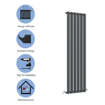 (Single, 1600x354mm) Anthracite Central Heating Oval Column Radiators