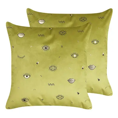 Set of Velvet Cushions Eye Motif x cm Green AEONIUM