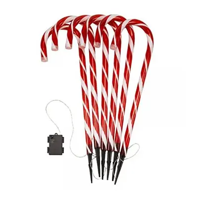 Set of Candy Cane Red & White Light Up 25cm Stakes Large Garden