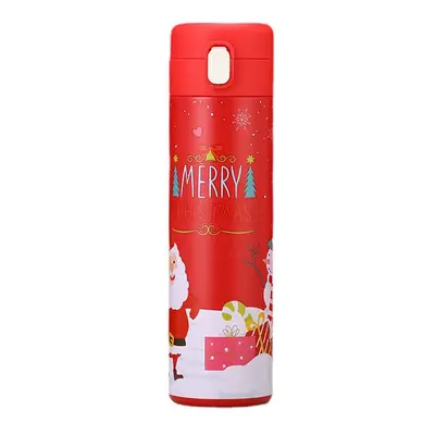 (Red) 500ml Christmas Vacuum thermos LCD Temperature Display Water Bottle Stainless Steel Double