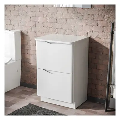 500mm Gloss White Drawer Work Top Freestanding Vanity Unit Bathroom | Lyndon