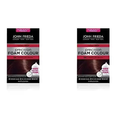 John Frieda Precision Foam Colour 5R, Salon-Finish Medium Red Brown Hair Dye, Permanent Red Brow