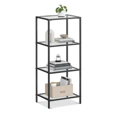 VASAGLE Bookcase 4Tier Bookshelf Slim Shelving Unit for Bedroom Bathroom Home Office Tempered Gl