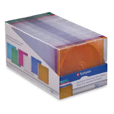 Verbatim CD DVD Blu-Ray Disc Slim Storage Disc Cases 0.2 inches Assorted Colors Pack (40 Clear -