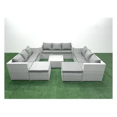 Fimous Rattan Garden Outdoor Furniture Set Seater Rattan Garden Sofa Set with Big Footstools Lig