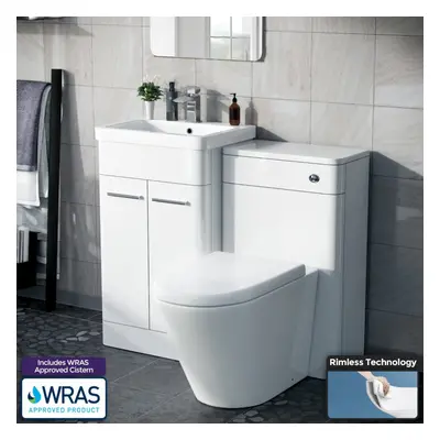 1000mm White Vanity Cabinet with WC Unit And Round Rimless BTW Toilet | Amie