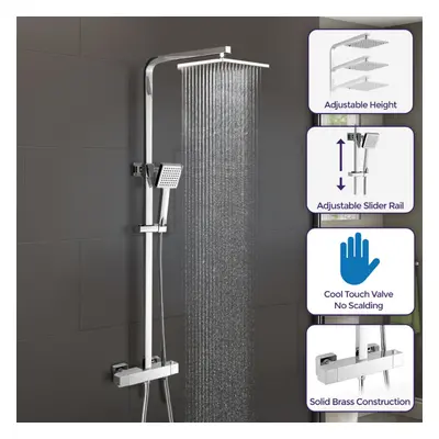 Nes Home Shower Head with Square Thermostatic Bar Valve & Riser Rail Kit