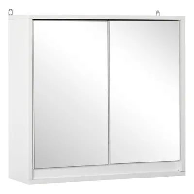 HOMCOM Wall Mounted Mirror Cabinet w/ Storage Shelf for Bathroom White