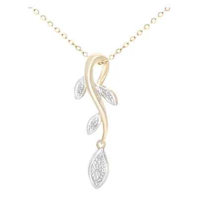 Jewelco London 9ct Yellow Gold Round 2pts Diamond Leaf Pendant Necklace inch 46cm - PP0AXL3884Y